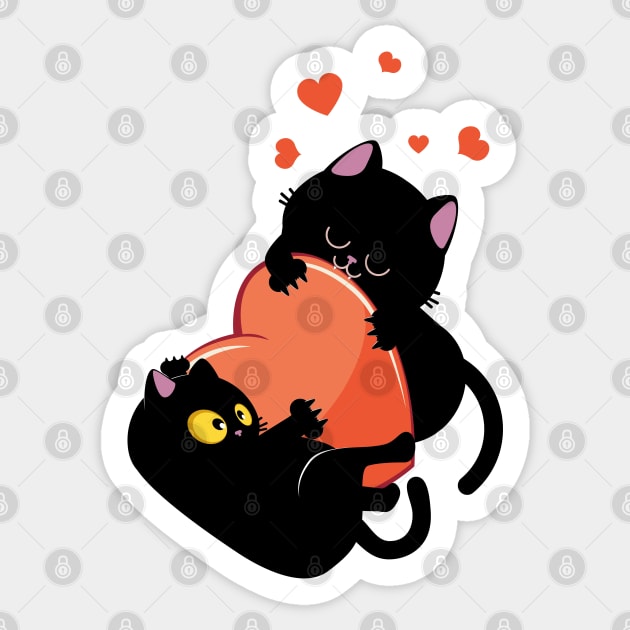 Black cats play with heart Sticker by AnnArtshock